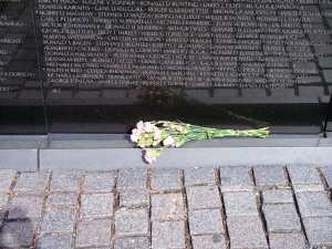 Flowers left at Vietnam Memorial